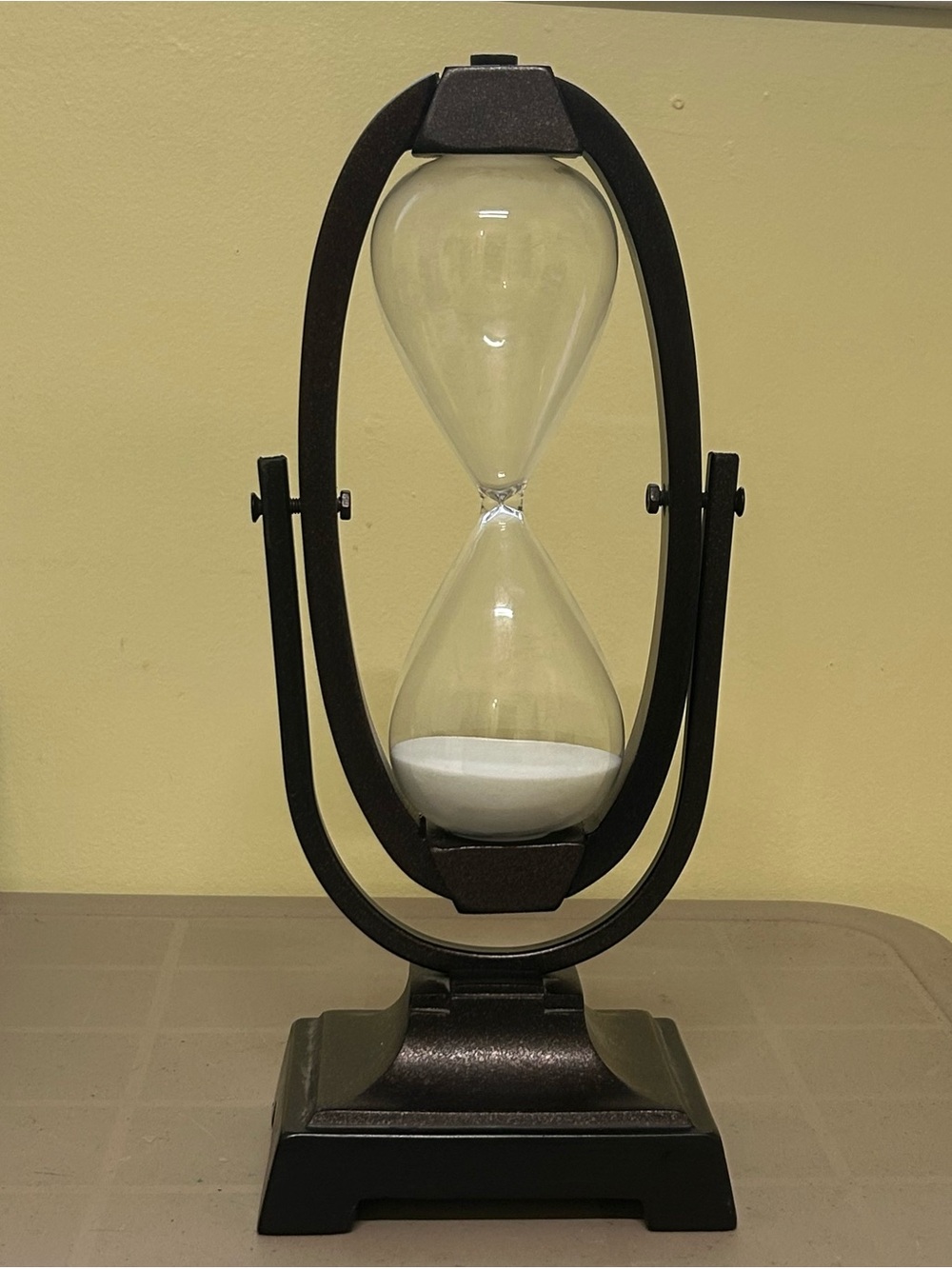 Vintage Style Metal & Glass Hourglass Timer | 16" Tall Decor